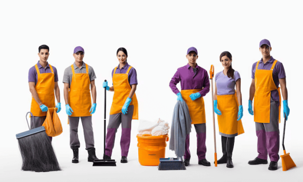 team-janitors-with-cleaning-supplies-white-table_449849-31085 توريد عمالة نظافة مدربة